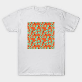 Blue & Orange Floral Pattern T-Shirt